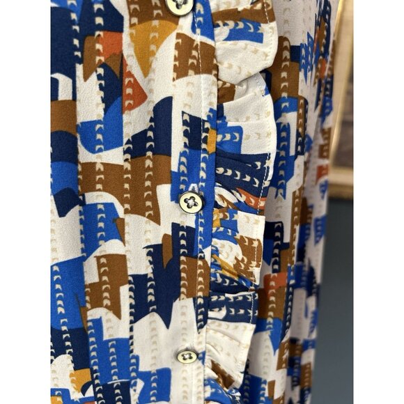 Cabi Jigsaw Top #6106 Sleeveless Blue Cream Button Down Tank Size Medium - Picture 3 of 5